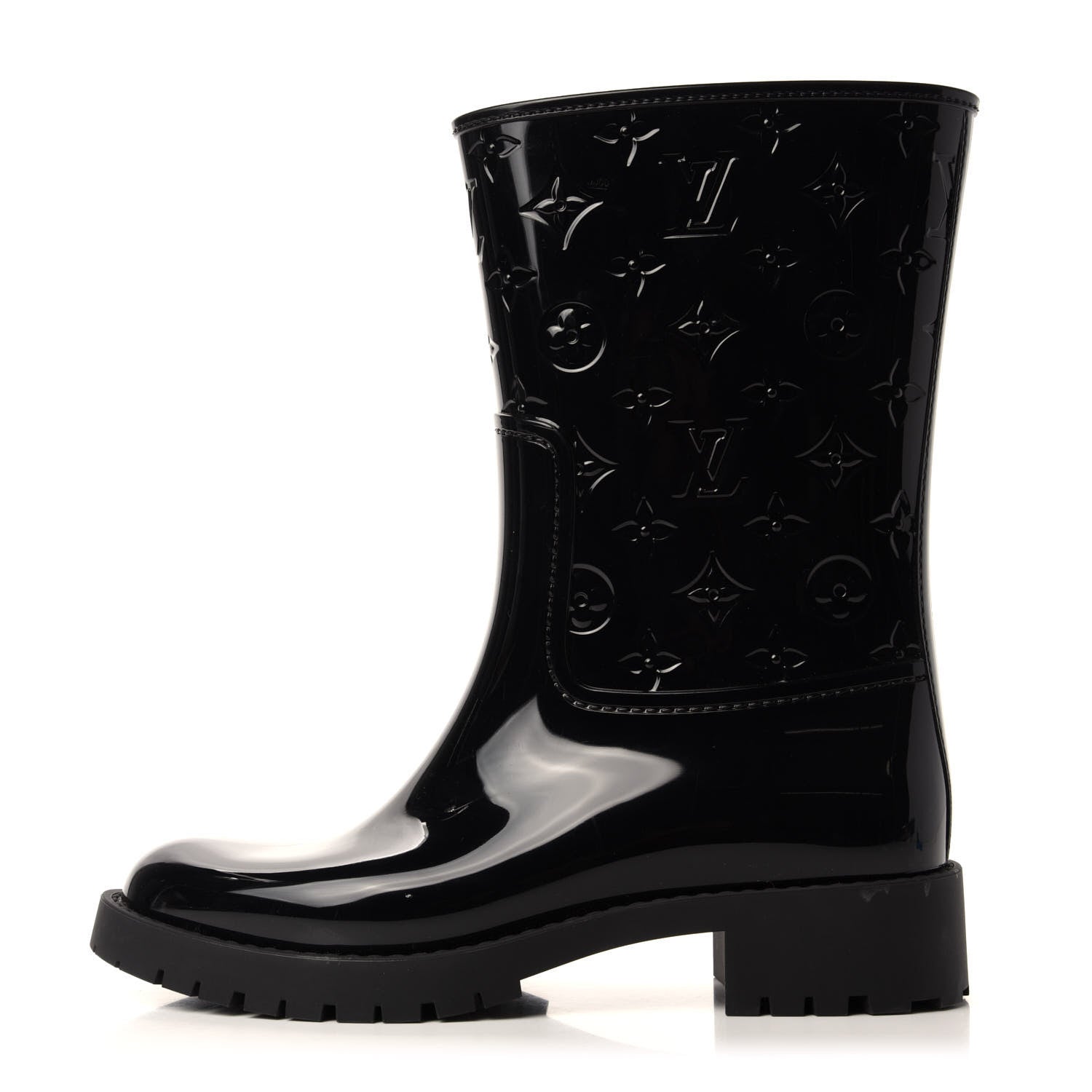 Louis Vuitton Rubber Embossed Monogram Drops Flat Half Boots 39 Black 1 of 8
