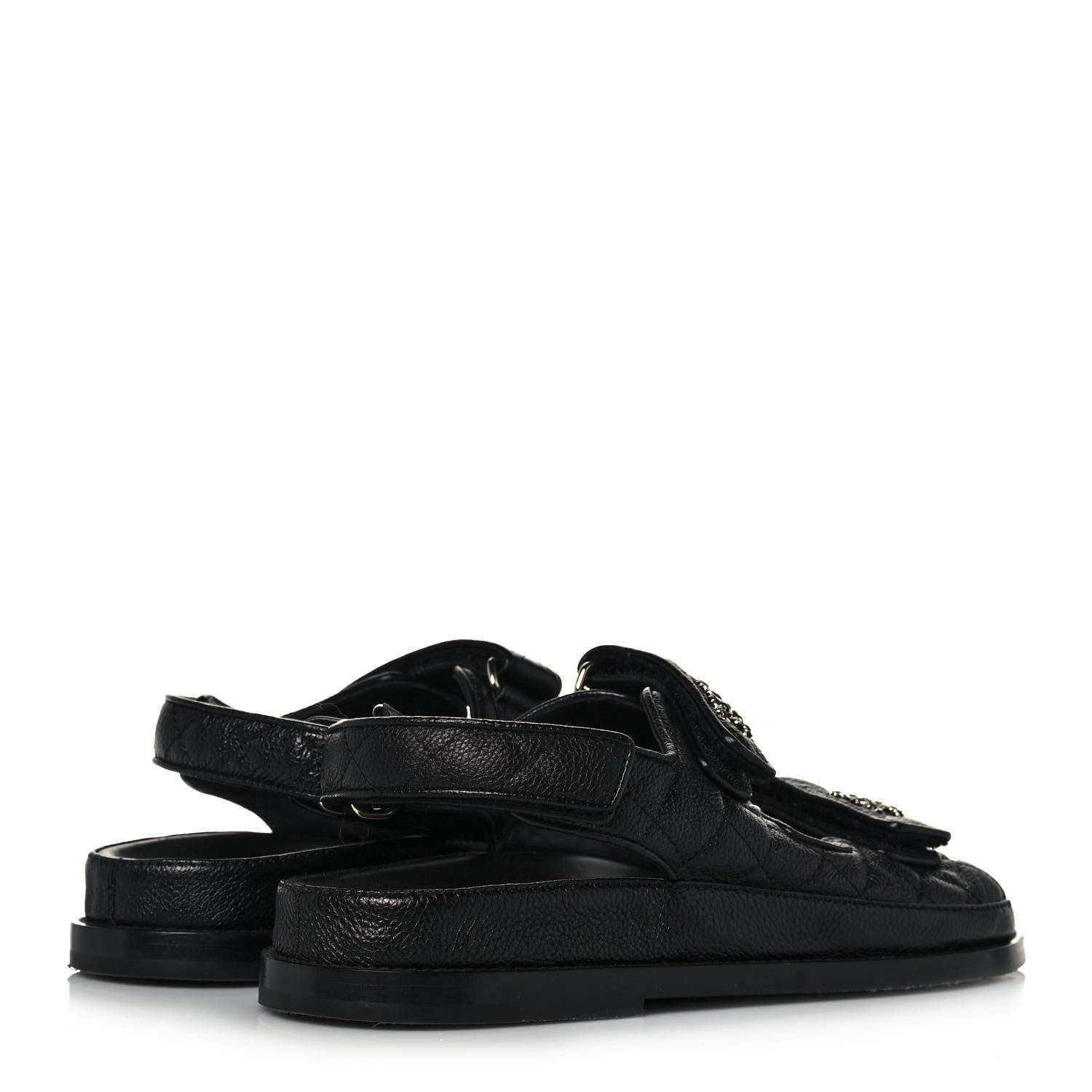 Chanel Grained Calfskin Velcro Dad Sandals 38 Black 4 of 9