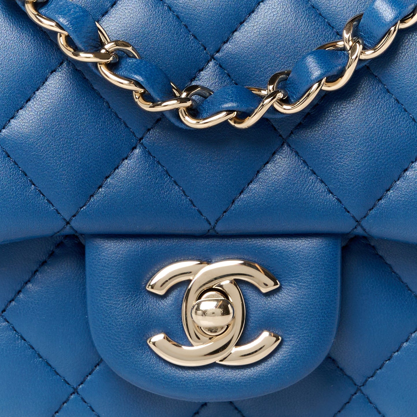 Lambskin Quilted Mini Square Flap Blue