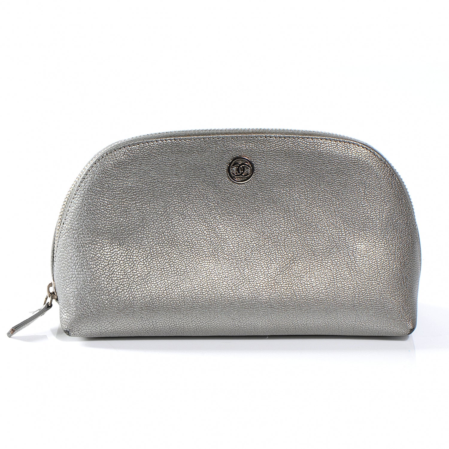 Chanel Leather Cosmetic Case Make Up Bag Pouch Silver 1 of 8