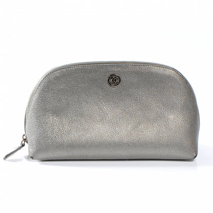 Chanel Leather Cosmetic Case Make Up Bag Pouch Silver 1 of 8