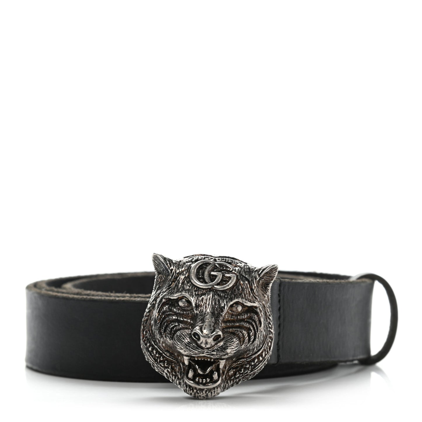 Calfskin Brass Feline Buckle Belt 100 40 Black