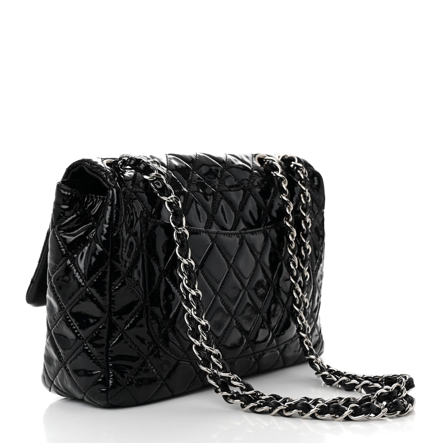 Patent Quilted Jumbo Single Flap Black