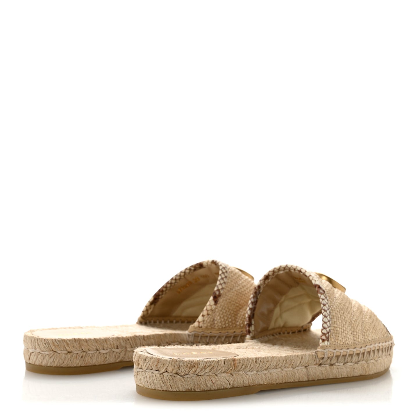 Straw Elaphe Matelasse GG Marmont Espadrille Slide Sandals 39 Natural Cream Brown