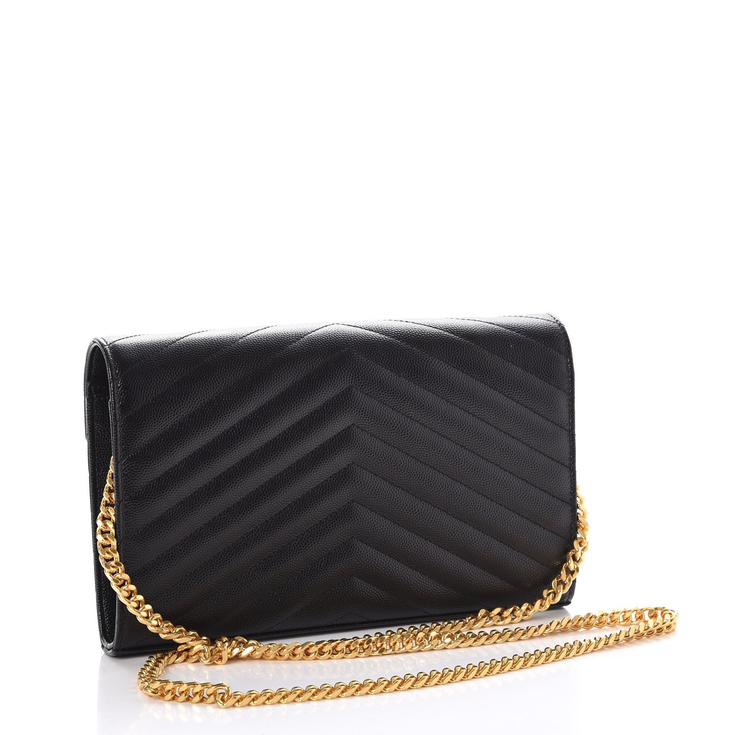 Grain De Poudre Matelasse Chevron Monogram Chain Wallet Black