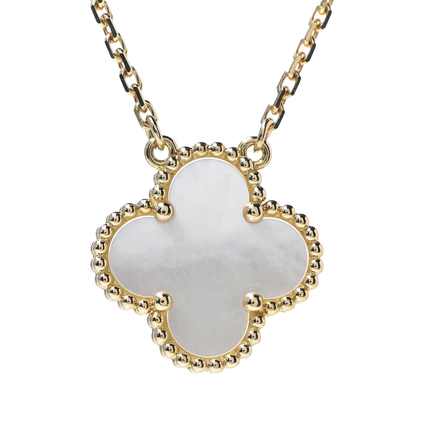 Van Cleef & Arpels 18K Yellow Gold Mother of Pearl Vintage Alhambra Pendant Necklace 4 of 8