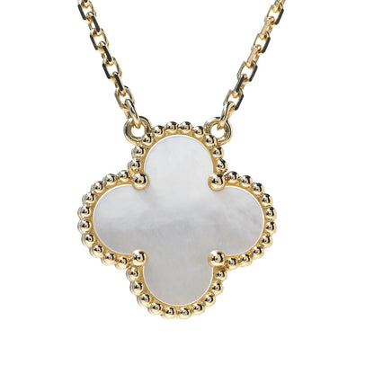 Van Cleef & Arpels 18K Yellow Gold Mother of Pearl Vintage Alhambra Pendant Necklace 4 of 8