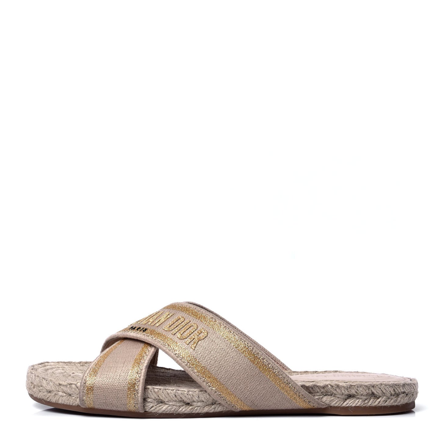Canvas Embroidered Granville Espadrille Crisscross Flat Slide Sandals 41 Cream