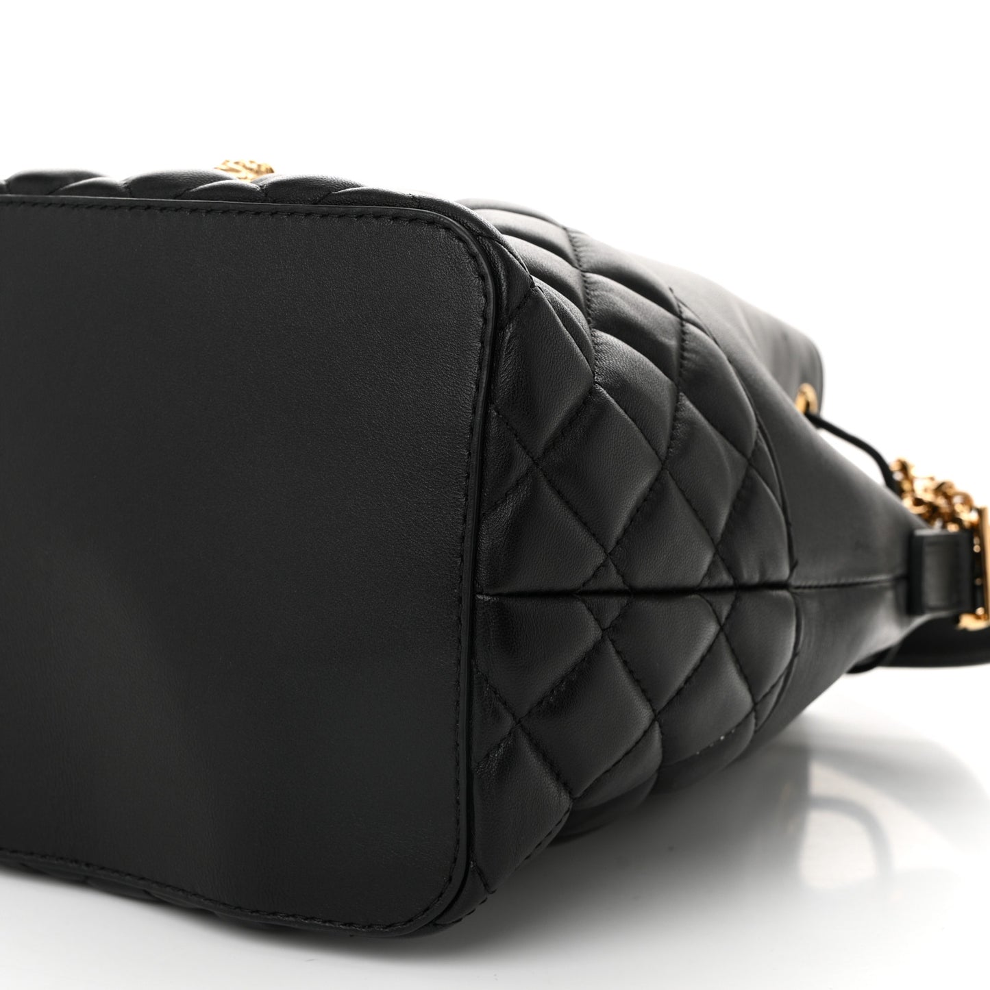 Nappa Quilted Medusa Top Handle Bucket Bag Black