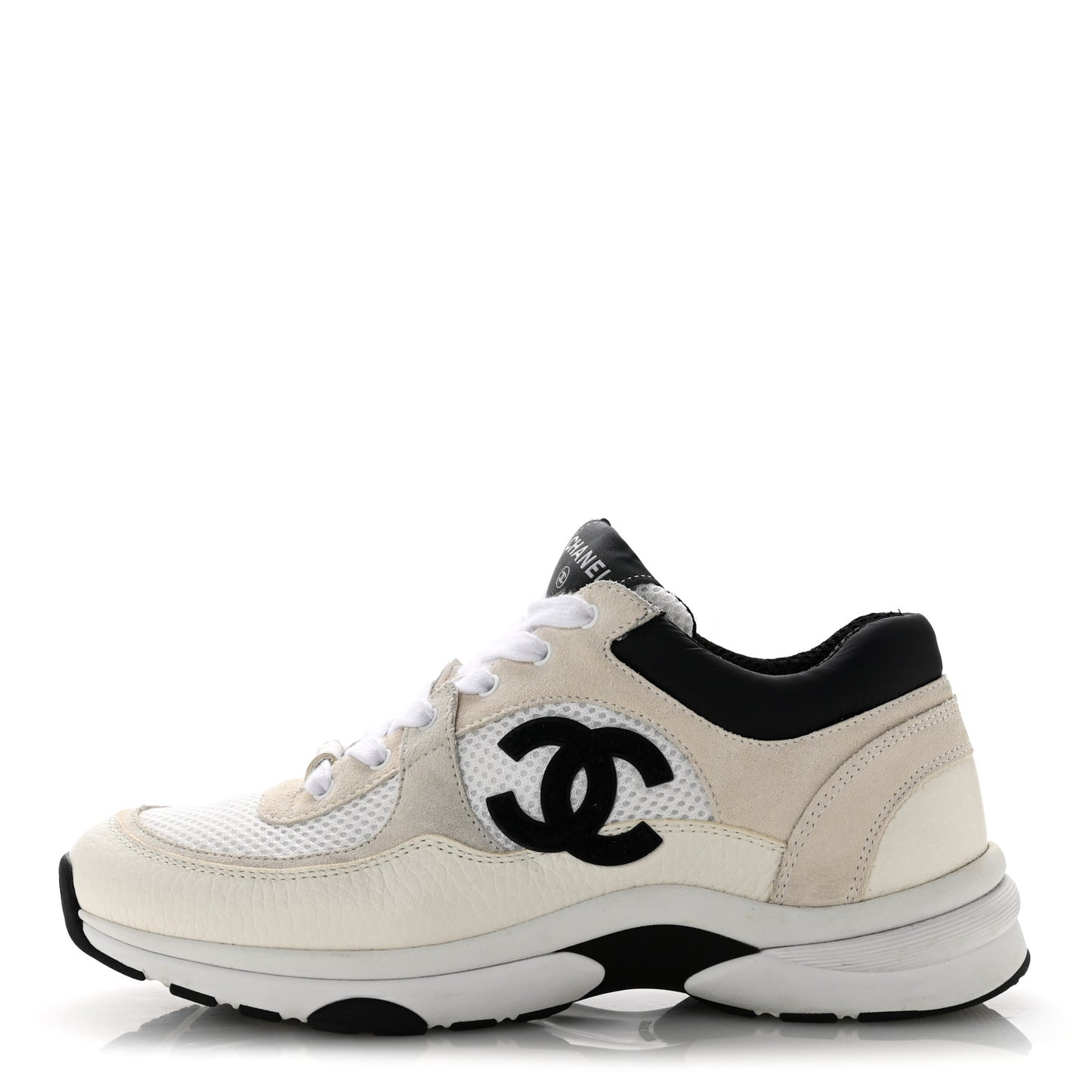Mesh Suede Calfskin Grained Calfskin Womens CC Sneakers 38.5 White Black