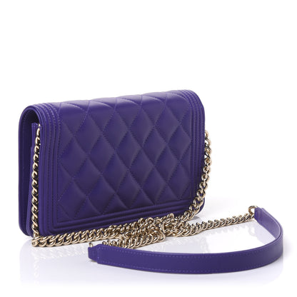 Chanel Lambskin Quilted Boy Wallet On Chain WOC Purple 2 of 10