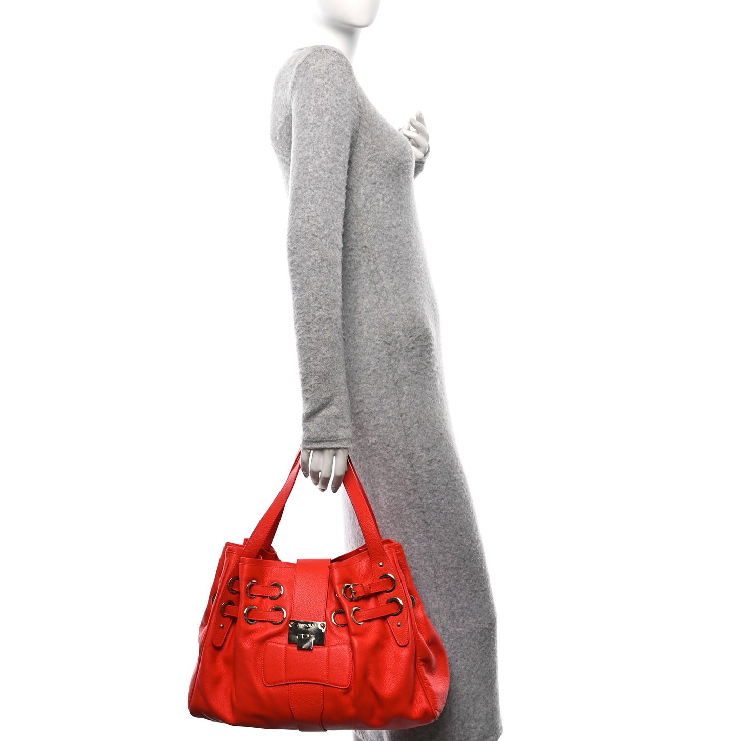 Grained Calfskin Large Riki Bag Red