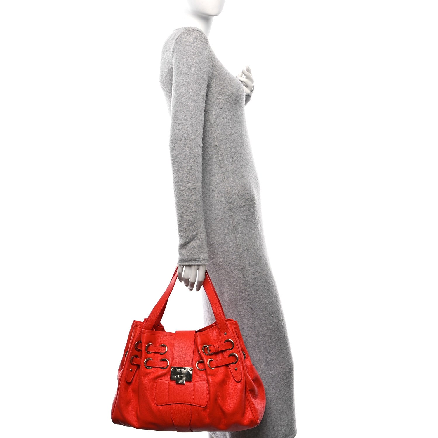 Jimmy Choo Grained Calfskin Large Riki Bag Red 2 of 9
