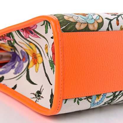 Gucci Canvas Medium Flora Tote White Multicolor Orange Fluo 8 of 9