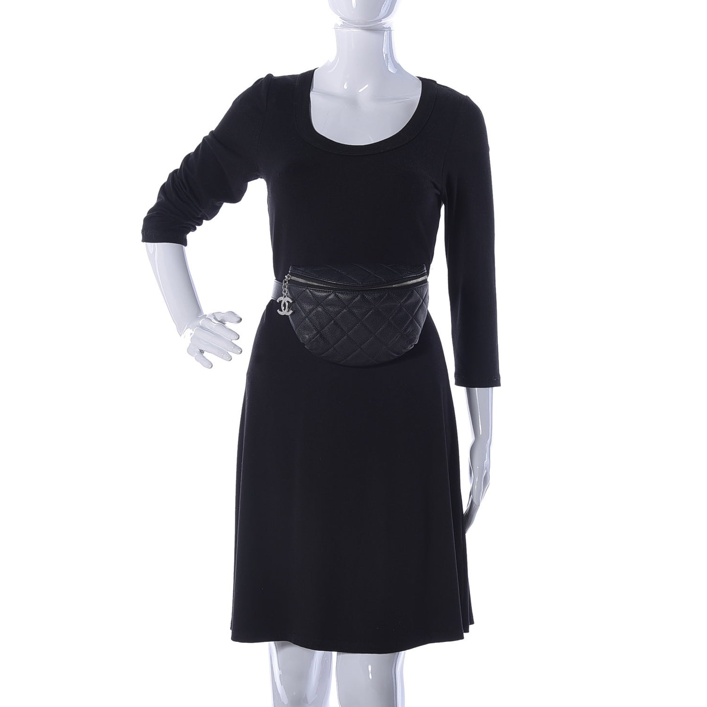 Grained Calfskin Quilted Waist Belt Bag Black