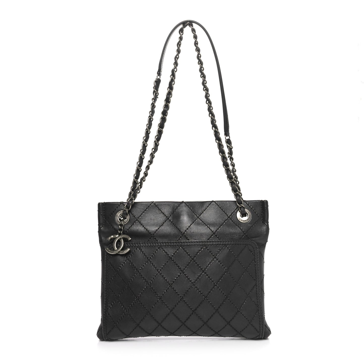 Calfskin Wild Stitch Small Shopping Tote Black
