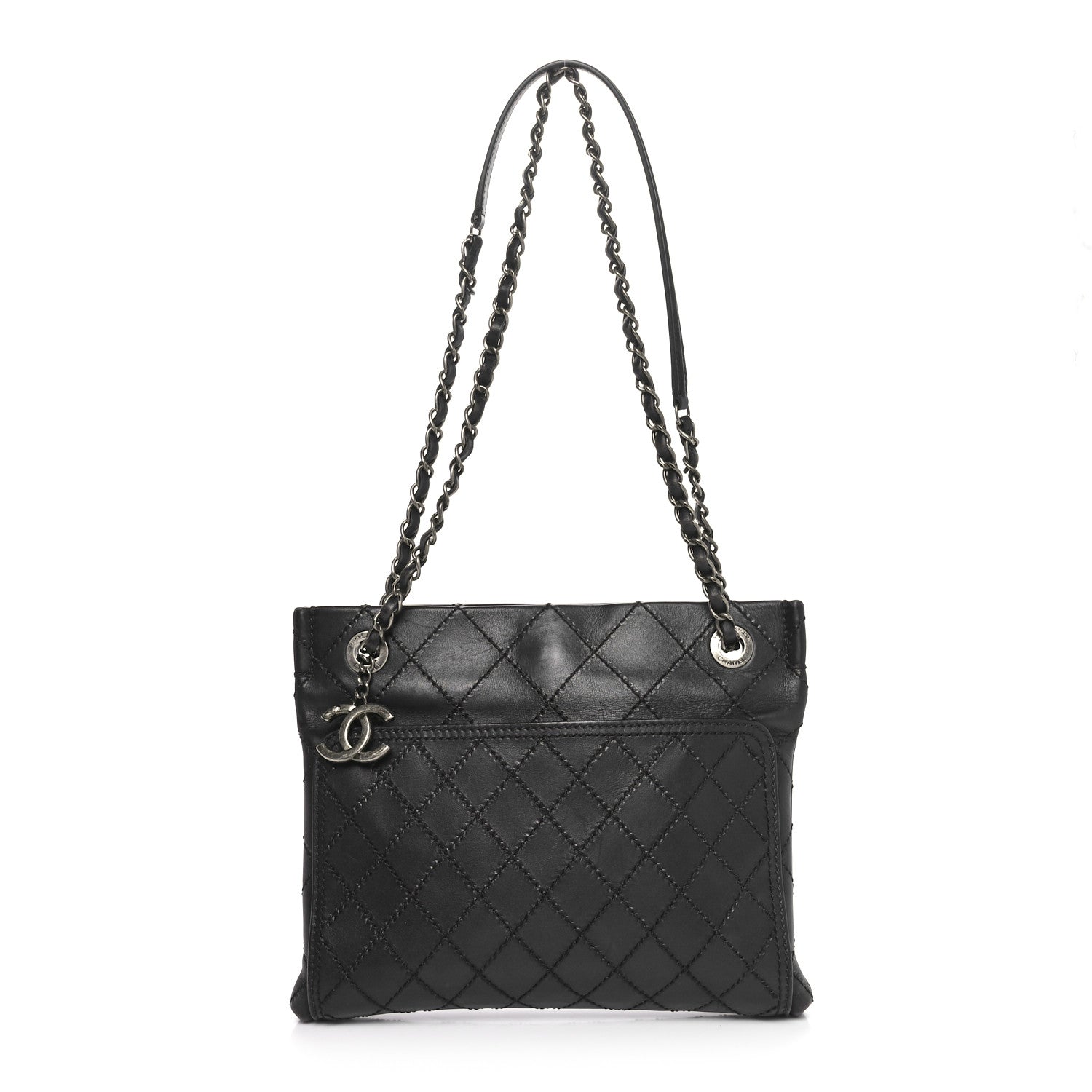 Chanel Calfskin Wild Stitch Small Shopping Tote Black 1 of 10