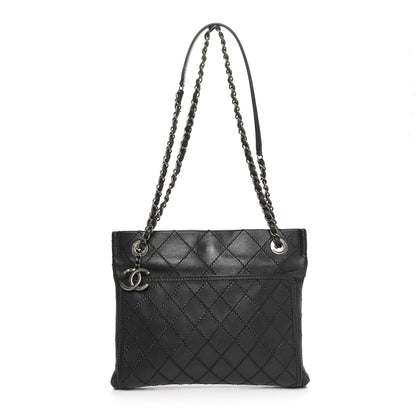 Chanel Calfskin Wild Stitch Small Shopping Tote Black 1 of 10