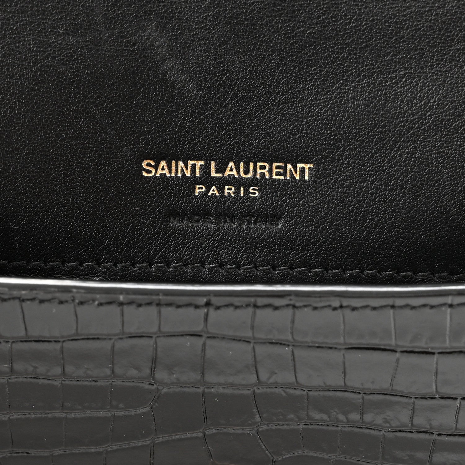 Saint Laurent Crocodile Embossed Monogram Phone Holder Crossbody Black 6 of 9