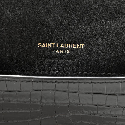 Saint Laurent Crocodile Embossed Monogram Phone Holder Crossbody Black 6 of 9