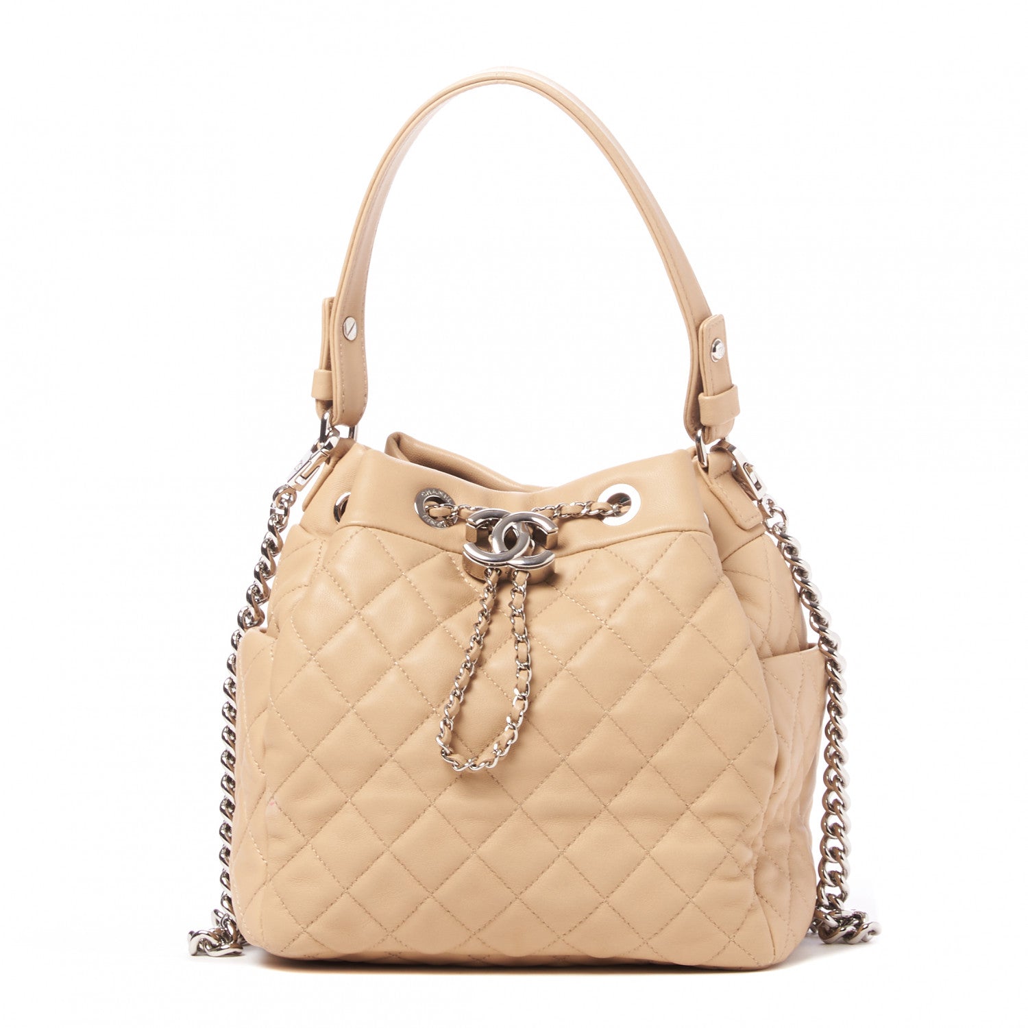Chanel Lambskin Quilted Small CC Chain Bucket Bag Beige 1 of 9