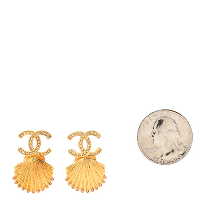 Chanel Crystal CC Shell Earrings Gold Pink 2 of 5