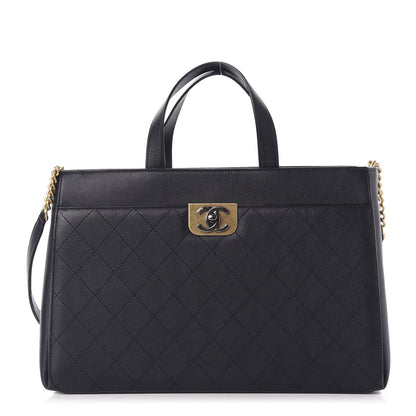 Chanel Calfskin Stitched Large Straight Lines Shopping Tote Navy 1 of 12