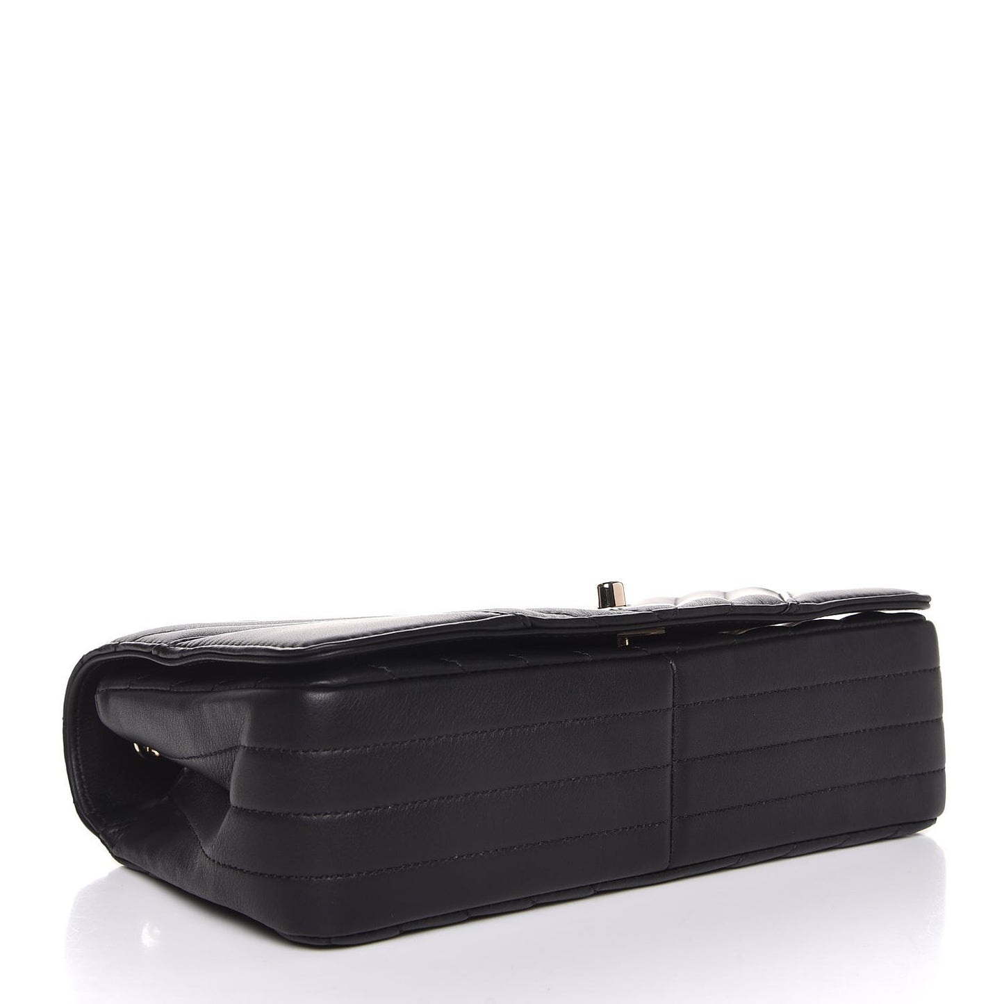 Calfskin Chevron Quilted Statement Flap Black
