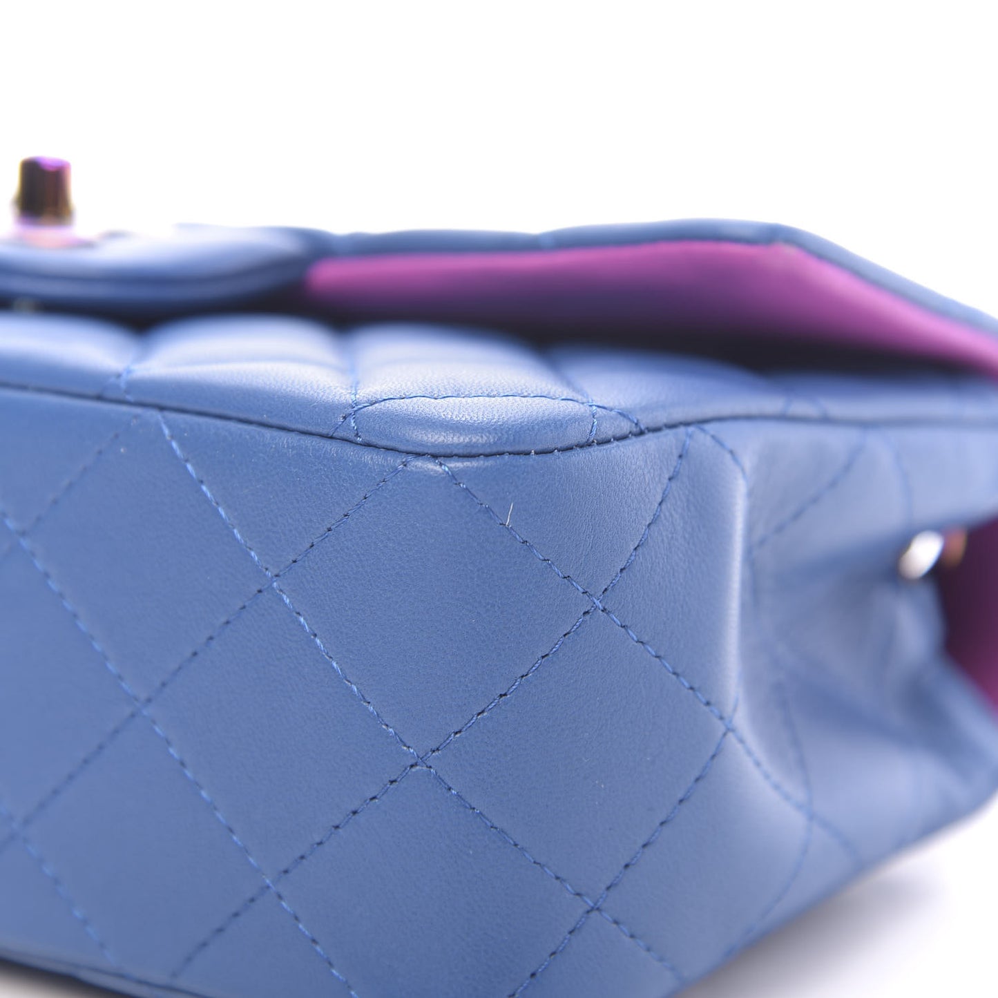 Lambskin Quilted Mini Rectangular Flap Blue Purple