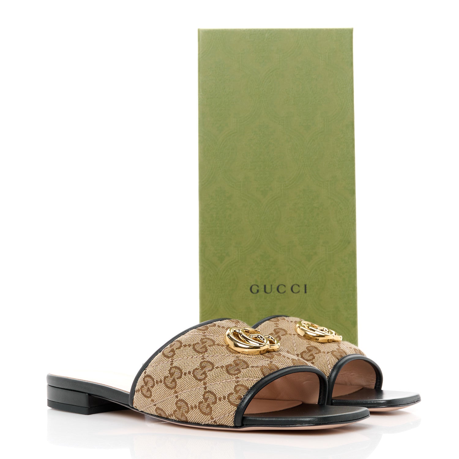 Gucci Monogram Matelasse Diagonal GG Marmont Flat Slide Sandals 39 Beige Ebony Black 10 of 10