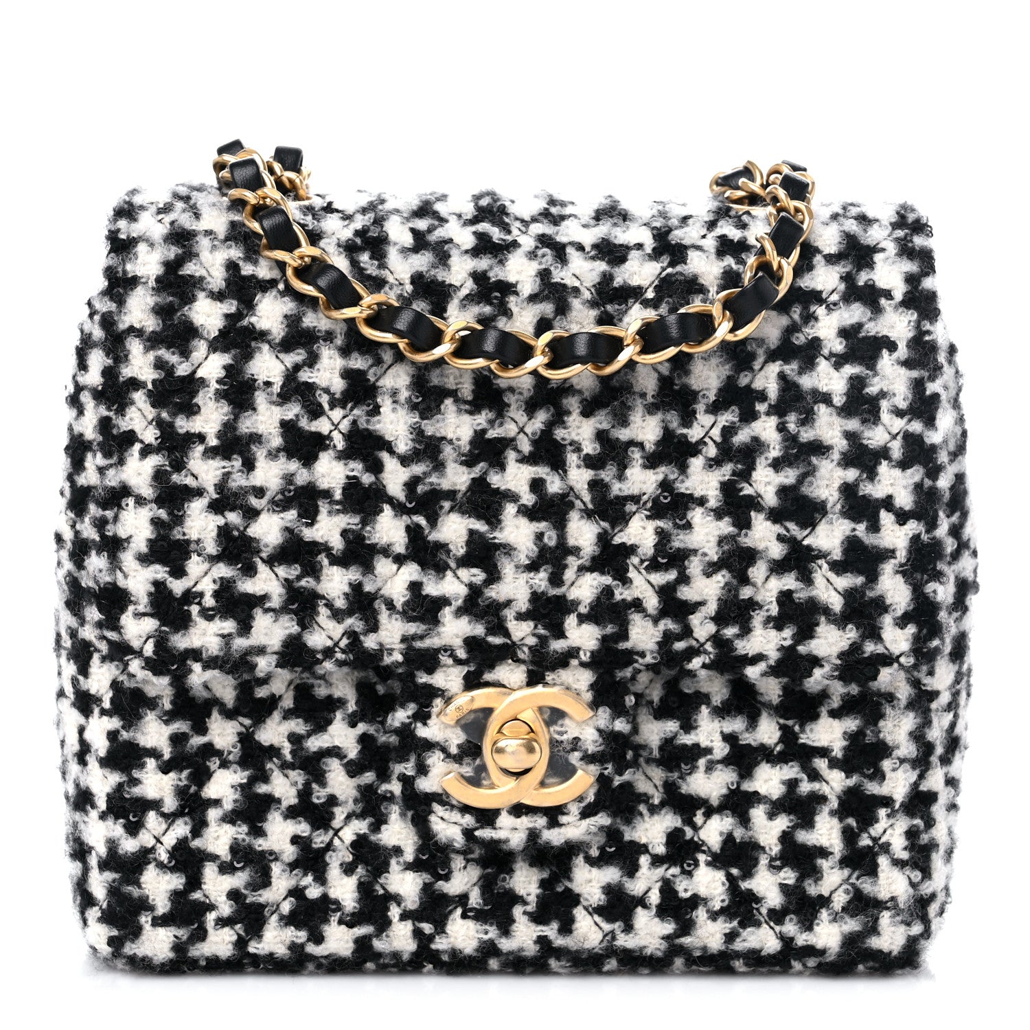 Chanel Tweed Houndstooth Mini Square Flap Black White 1 of 9