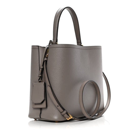 Prada Saffiano Cuir Medium Panier Bucket Bag Argilla Black 4 of 9