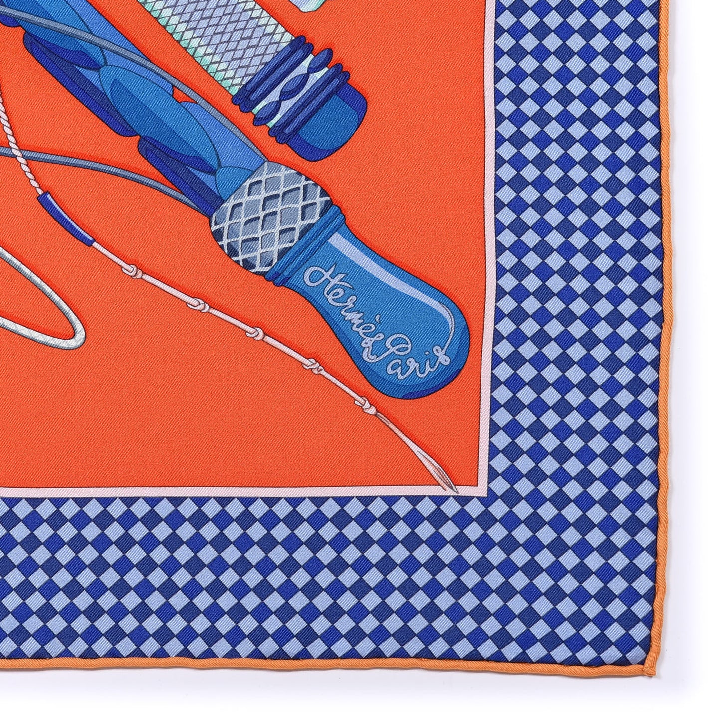 Silk Fouets Et Badines Scarf 90 Orange Cobalt Lavande