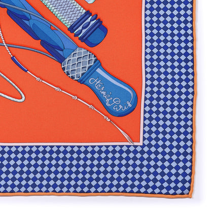 Hermes Silk Fouets Et Badines Scarf 90 Orange Cobalt Lavande 2 of 4