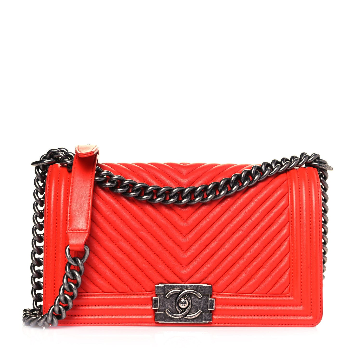 Wrinkled Lambskin Chevron Quilted Medium Boy Flap Orange