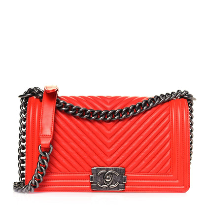 Chanel Wrinkled Lambskin Chevron Quilted Medium Boy Flap Orange 1 of 15