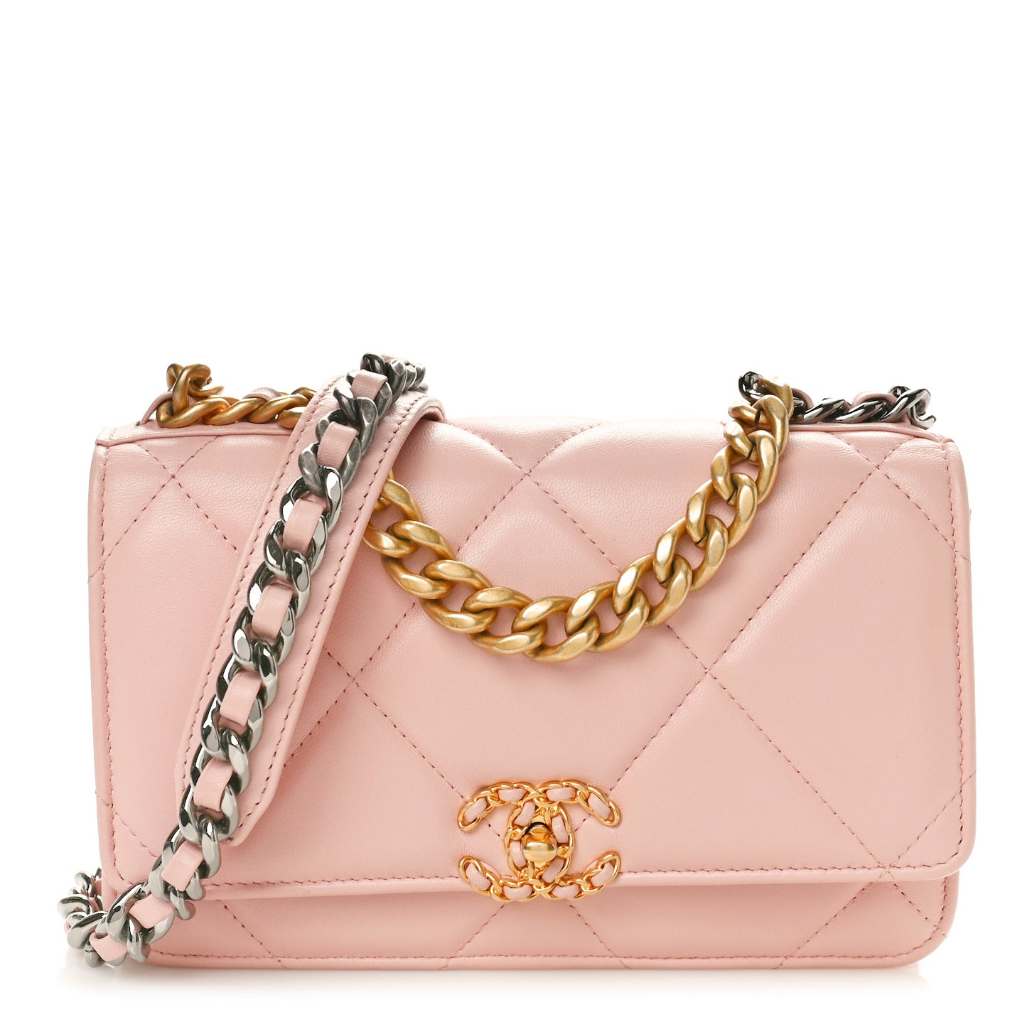 Lambskin Quilted Chanel 19 Wallet On Chain WOC Light Pink