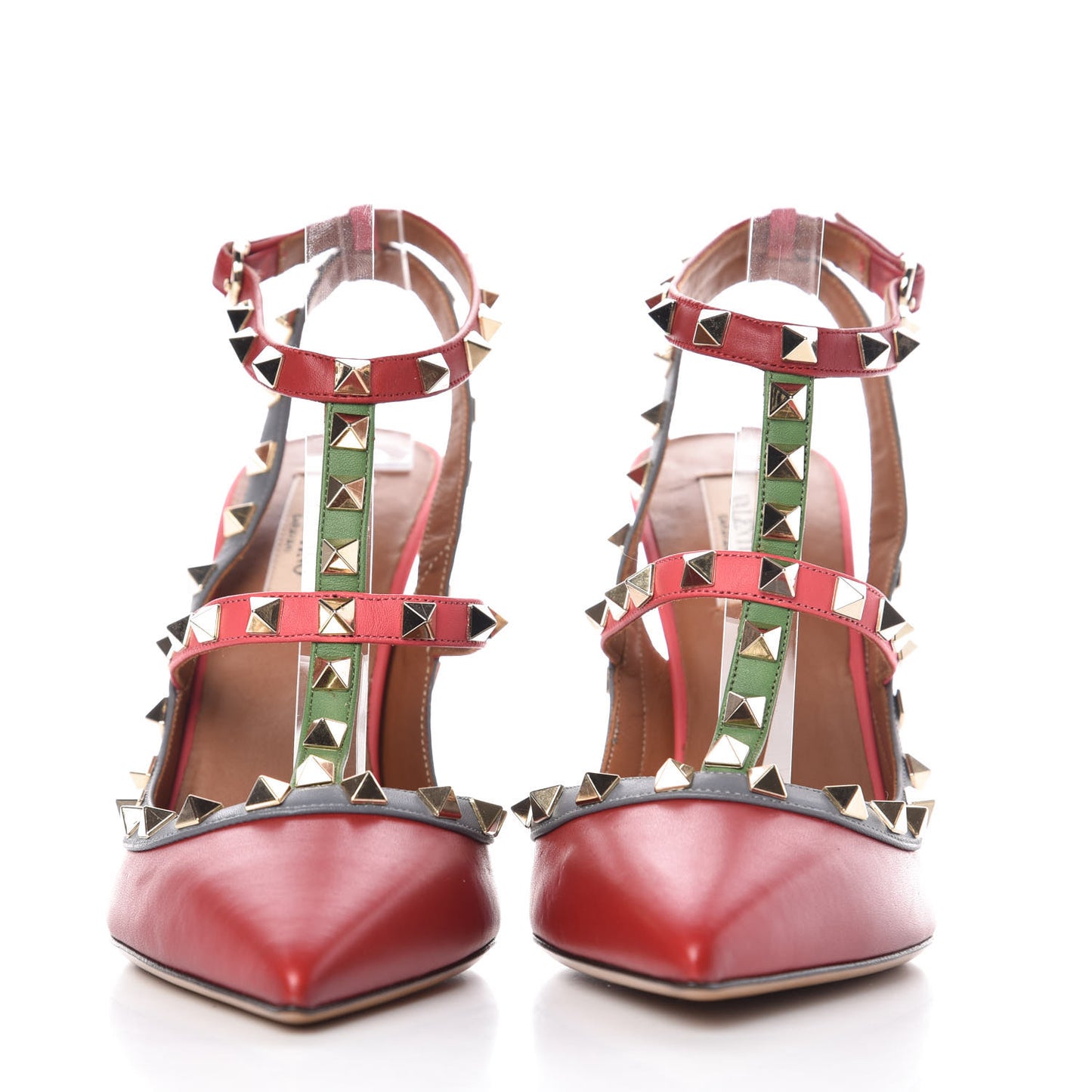 Nappa Rockstud Ankle Strap 100mm Pumps 39.5 Rosso Valentino Grey Clover Deep Rose