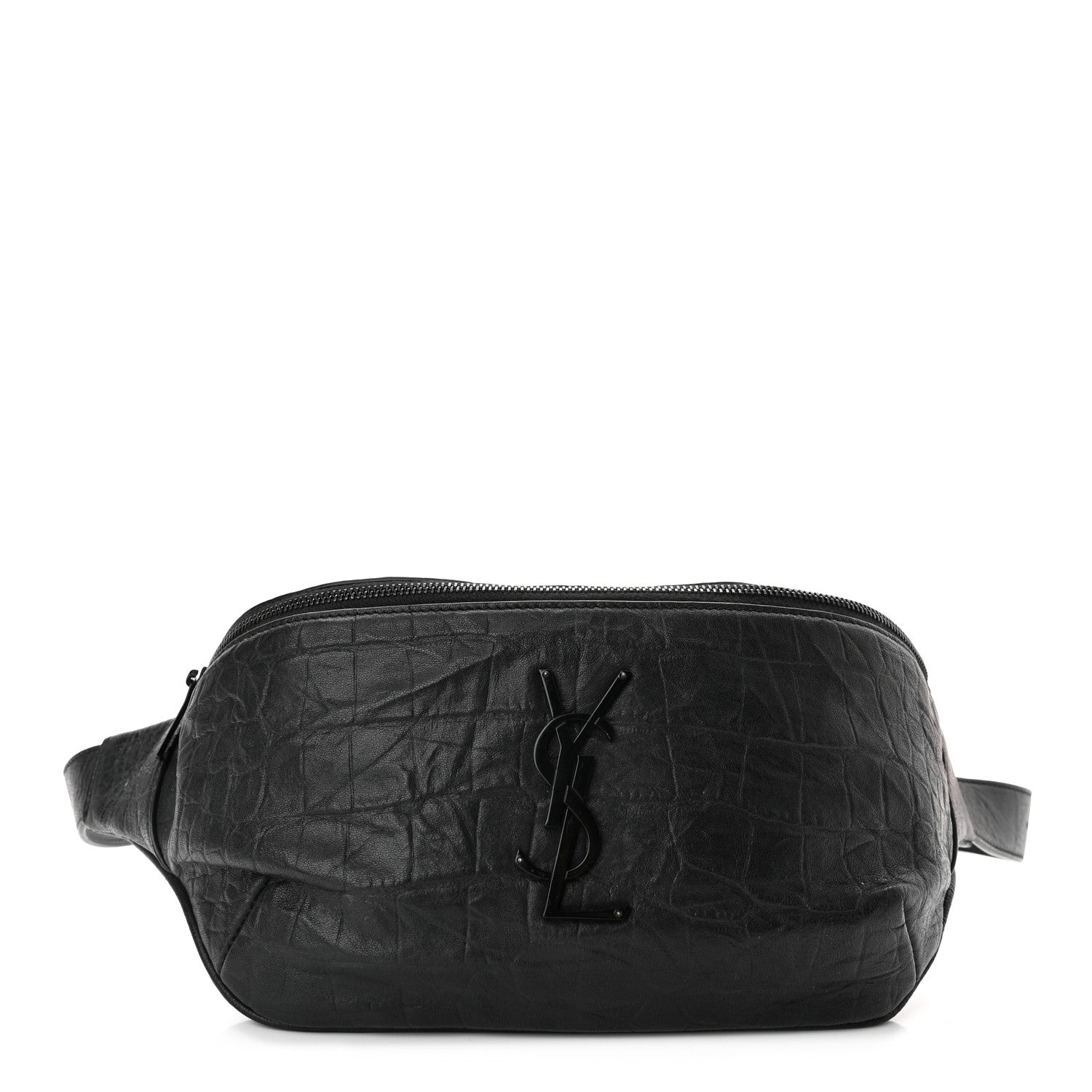 Saint Laurent Calfskin Crocodile Embossed Monogram Belt Bag Black 1 of 10