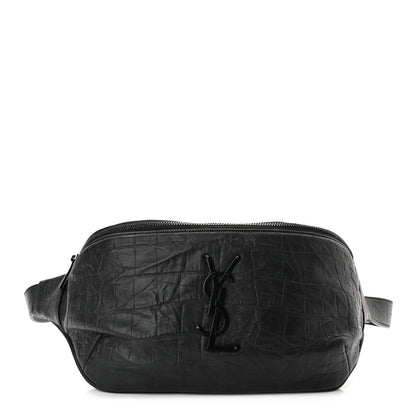 Saint Laurent Calfskin Crocodile Embossed Monogram Belt Bag Black 1 of 10