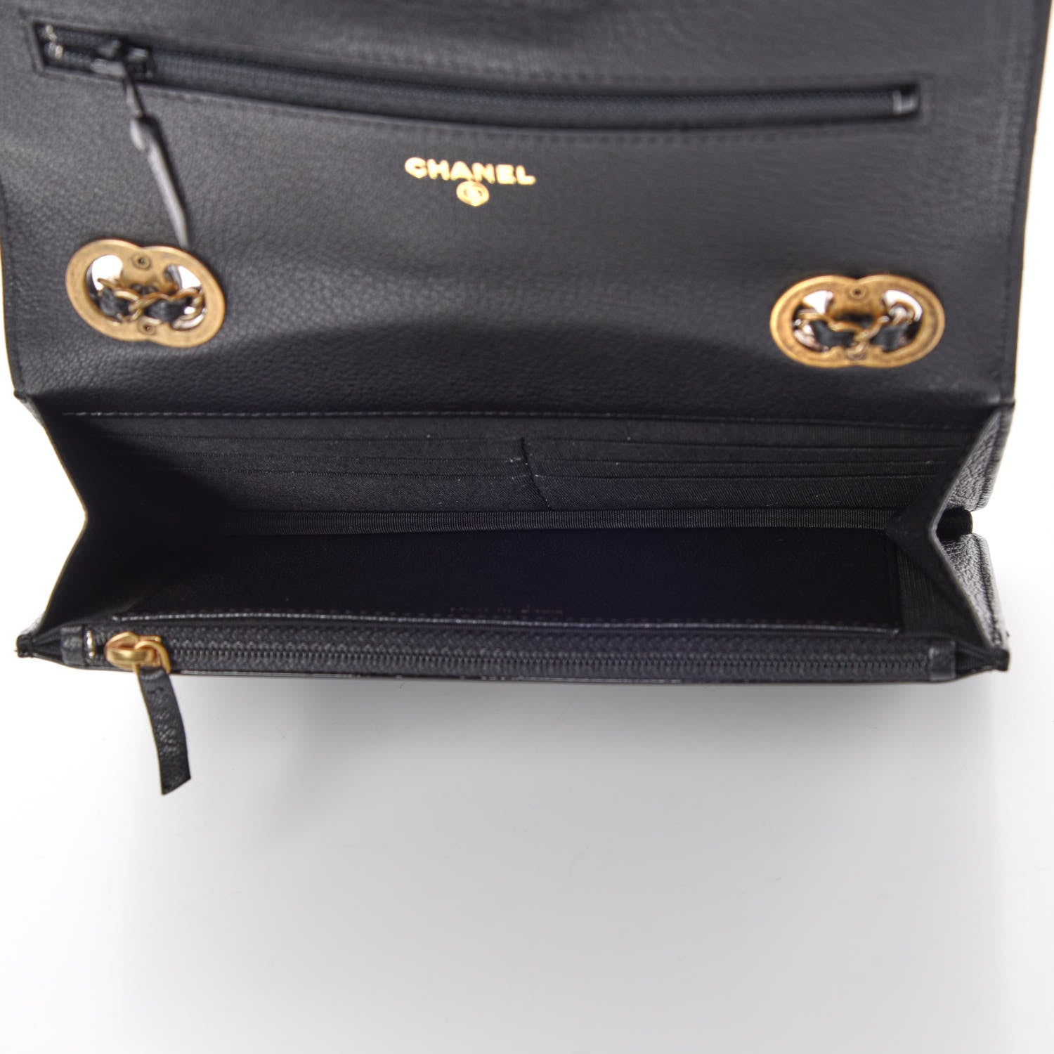 Chanel Patent Goatskin Quilted CC Eyelet Wallet On Chain WOC Black 7 of 10