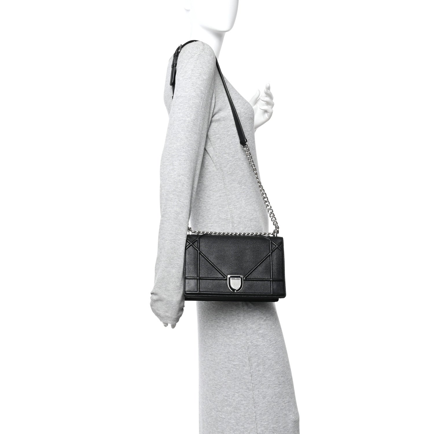 Christian Dior Grained Calfskin Medium Diorama Flap Bag Black 2 of 9