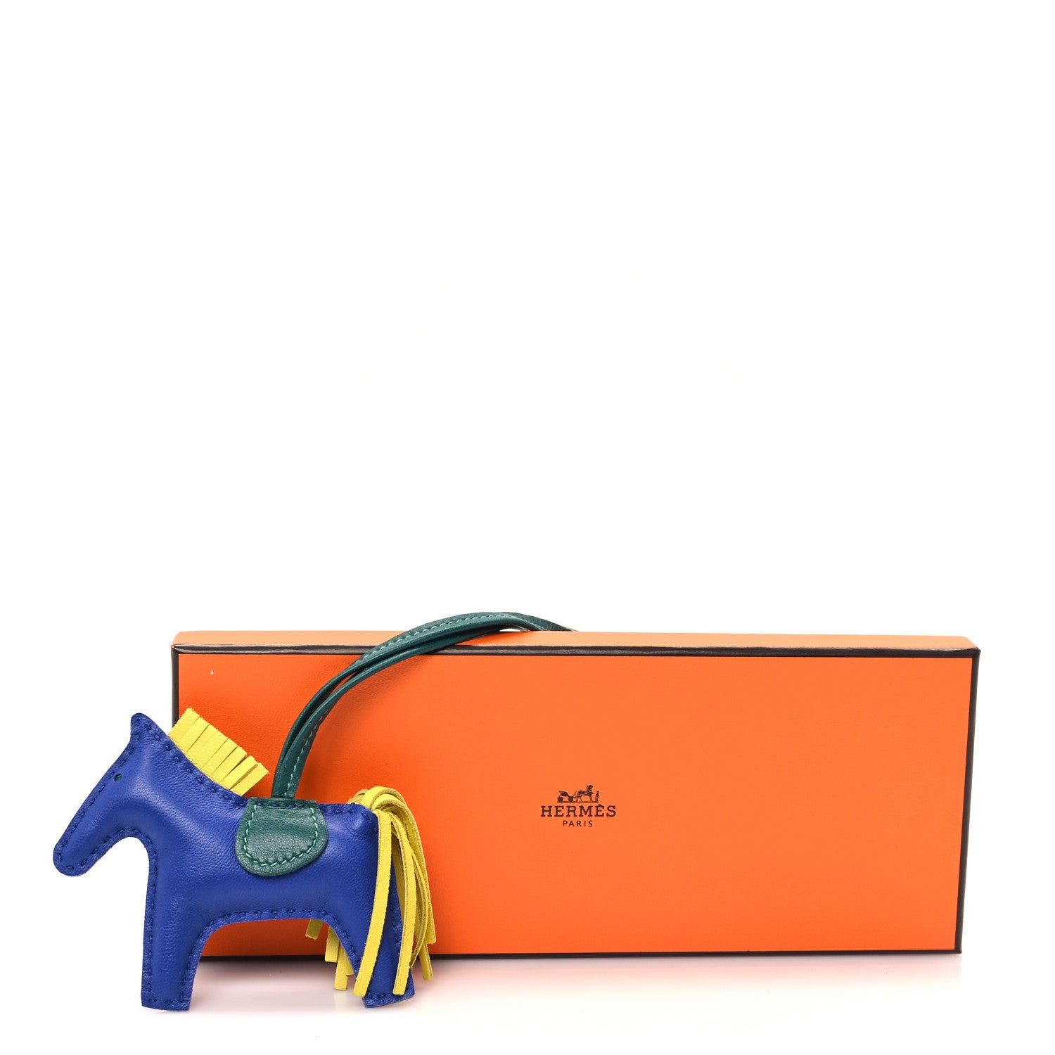 Hermes Milo Lambskin Grigri Rodeo Horse Bag Charm PM Bleu Electrique Lime Malachite 4 of 4