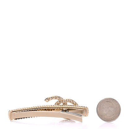 Chanel Metal Crystal Pearl CC Hair Clip Gold Pearly White 2 of 4