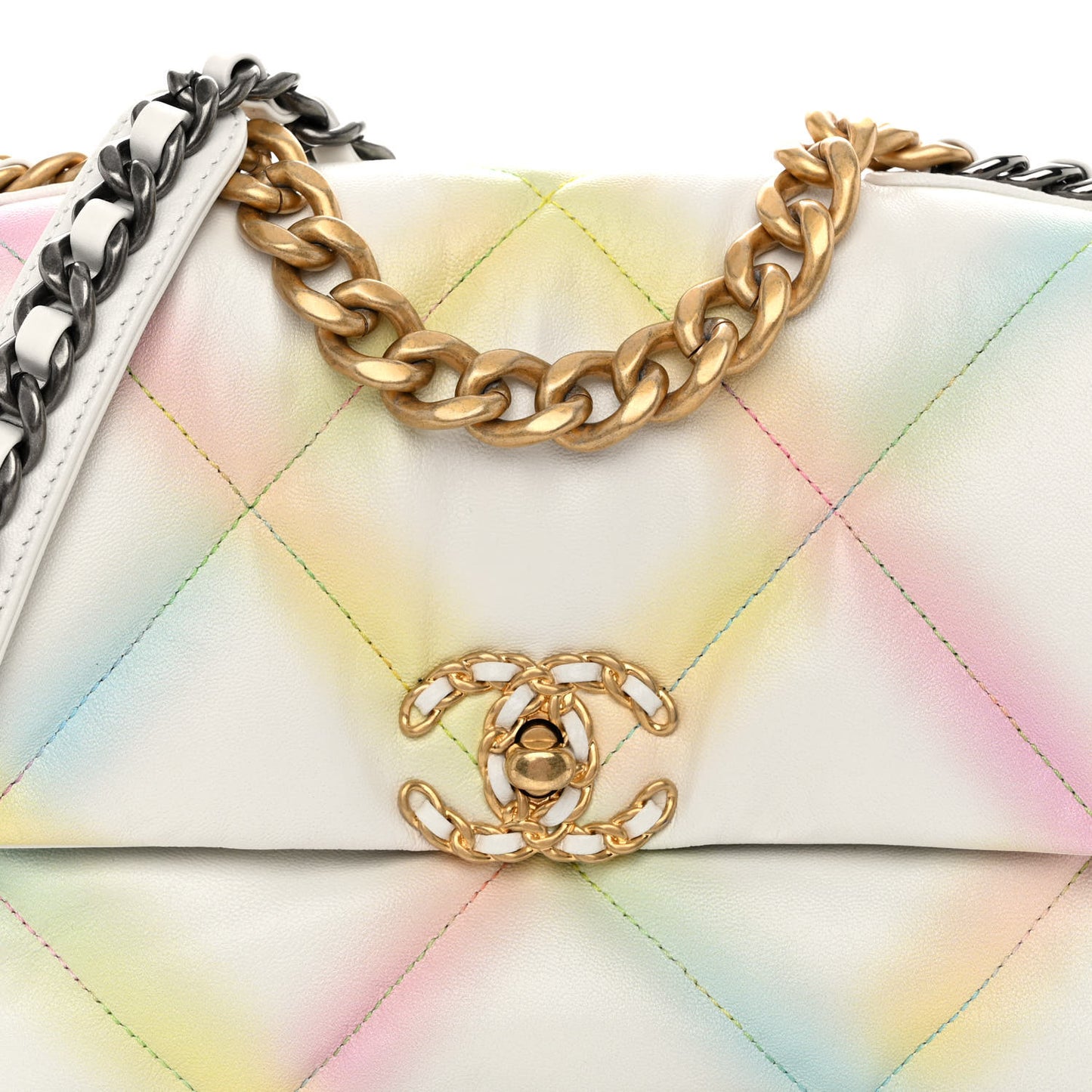 Printed Goatskin Quilted Medium Chanel 19 Flap White Multicolor