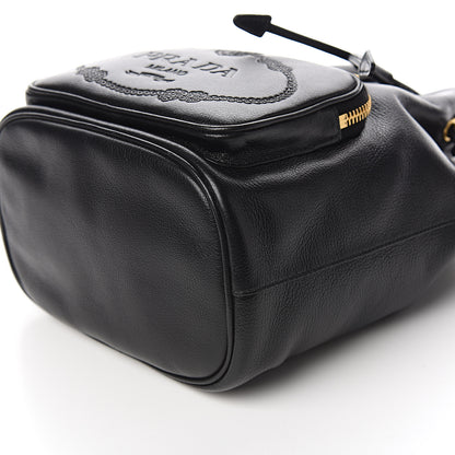 Prada Glace Calfskin Embossed Secchiello Bucket Bag Black 8 of 10