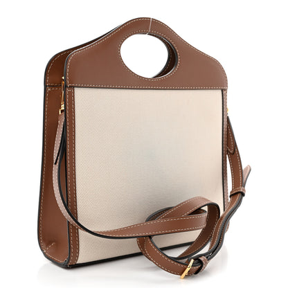 Burberry Canvas Smooth Calfskin Two Tone Mini Pocket Bag Natural Malt Brown 3 of 13
