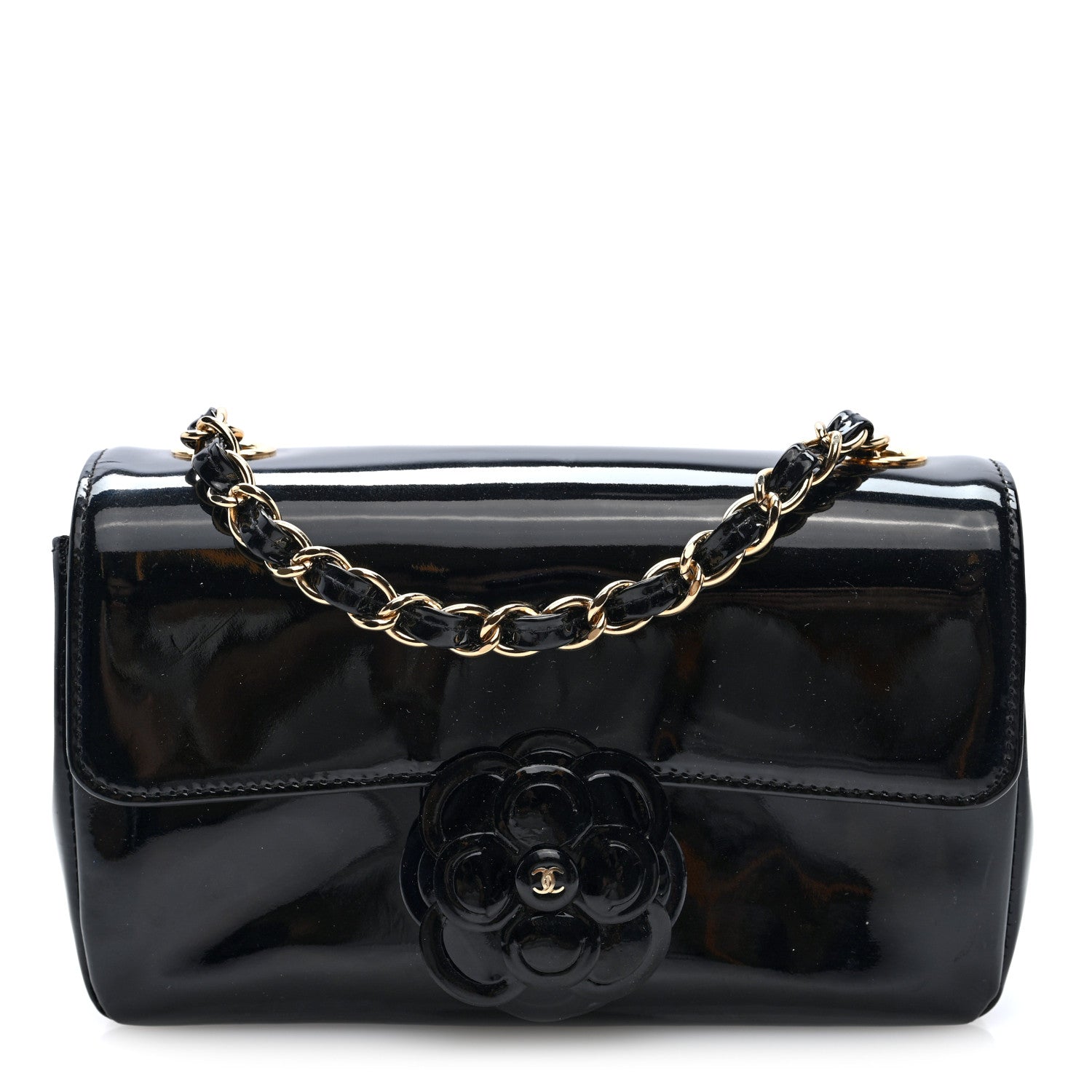 Chanel Patent Calfskin Small Camellia Flap Black 1 of 10