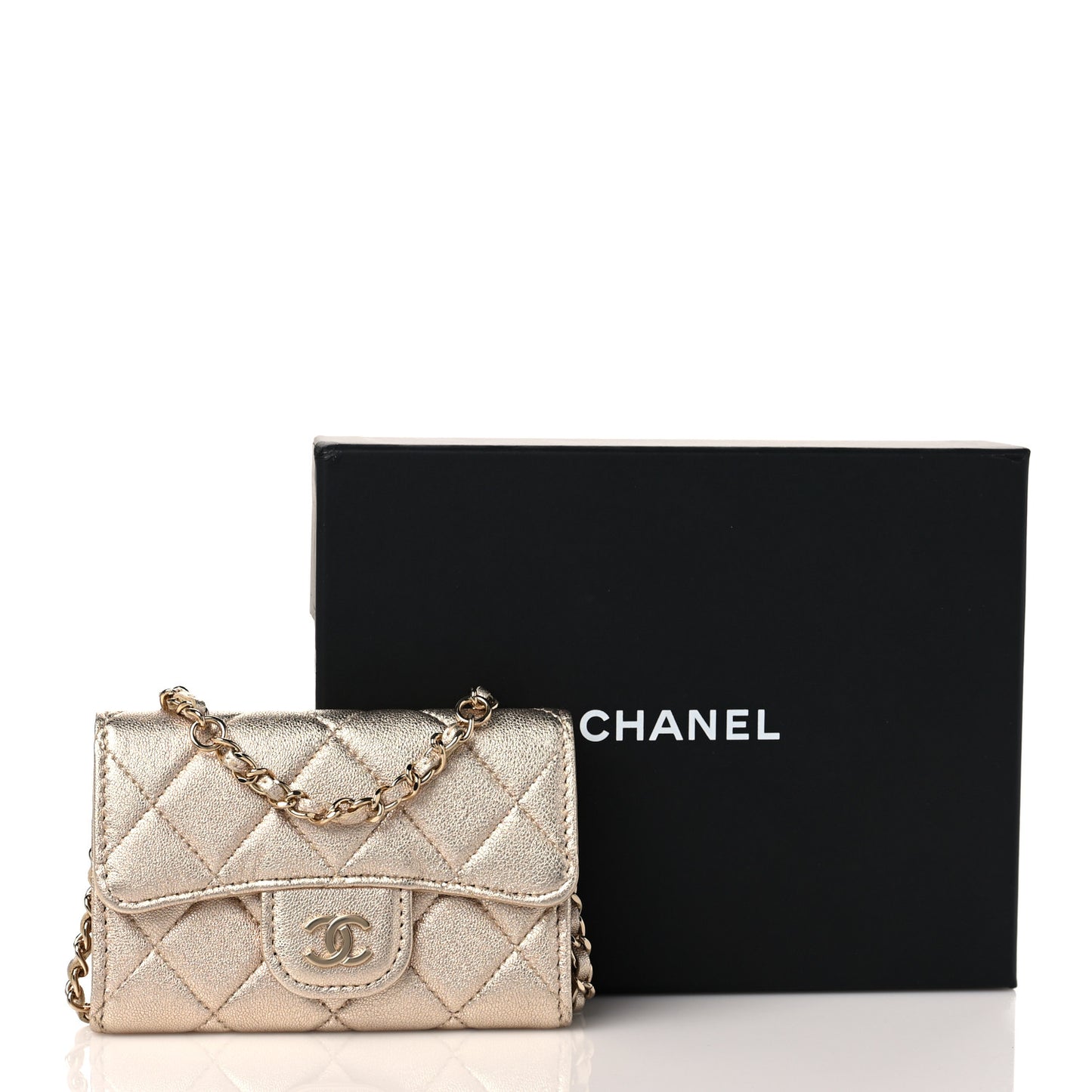 Metallic Lambskin Quilted Belt Bag Gold