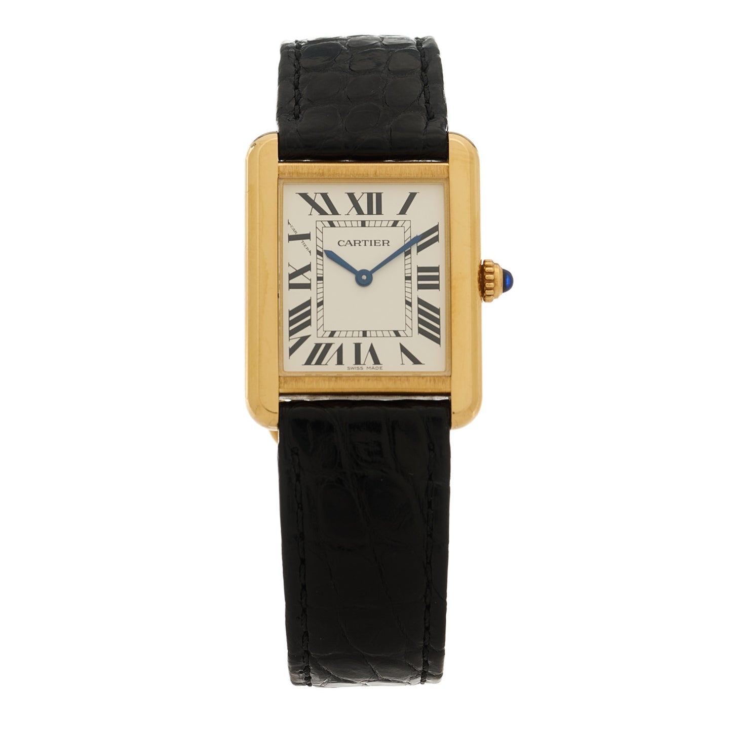 Stainless Steel 18K Yellow Gold Alligator 24mm Tank Solo Quartz Watch